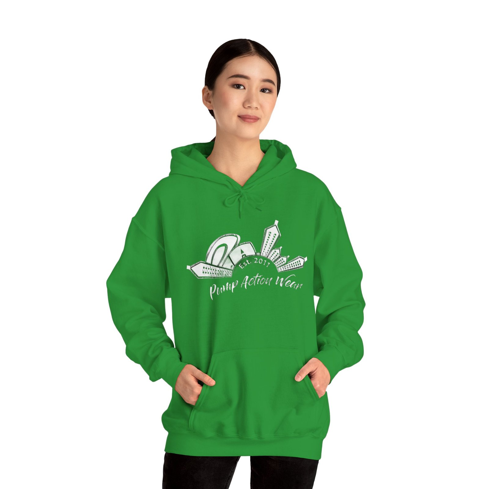 Pump Action Wear Hoodie — Vintage Gunshop Logo Pullover - Image 30