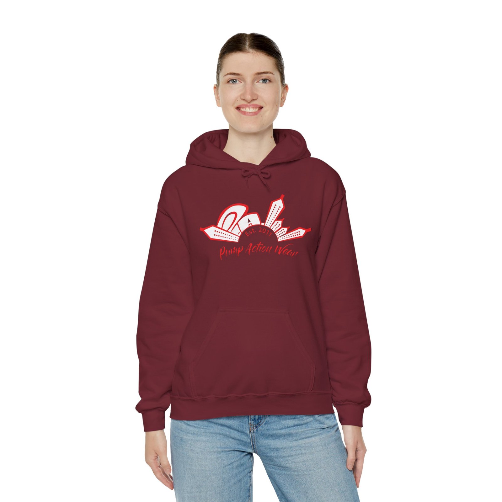 City Skyline Hoodie — 'Planet Action Wear' Retro Red Logo - Image 52