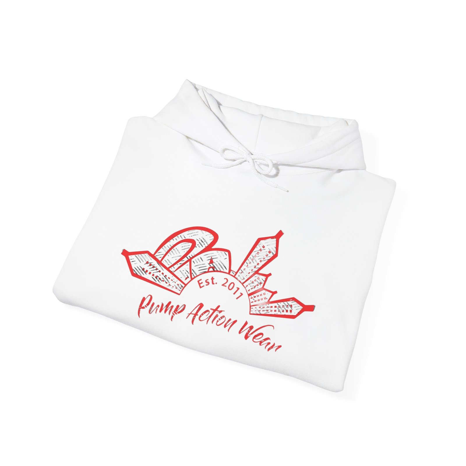 City Skyline Hoodie — 'Pump Action Weaver' Red Sketch Urban Graphic Pullover - Image 4