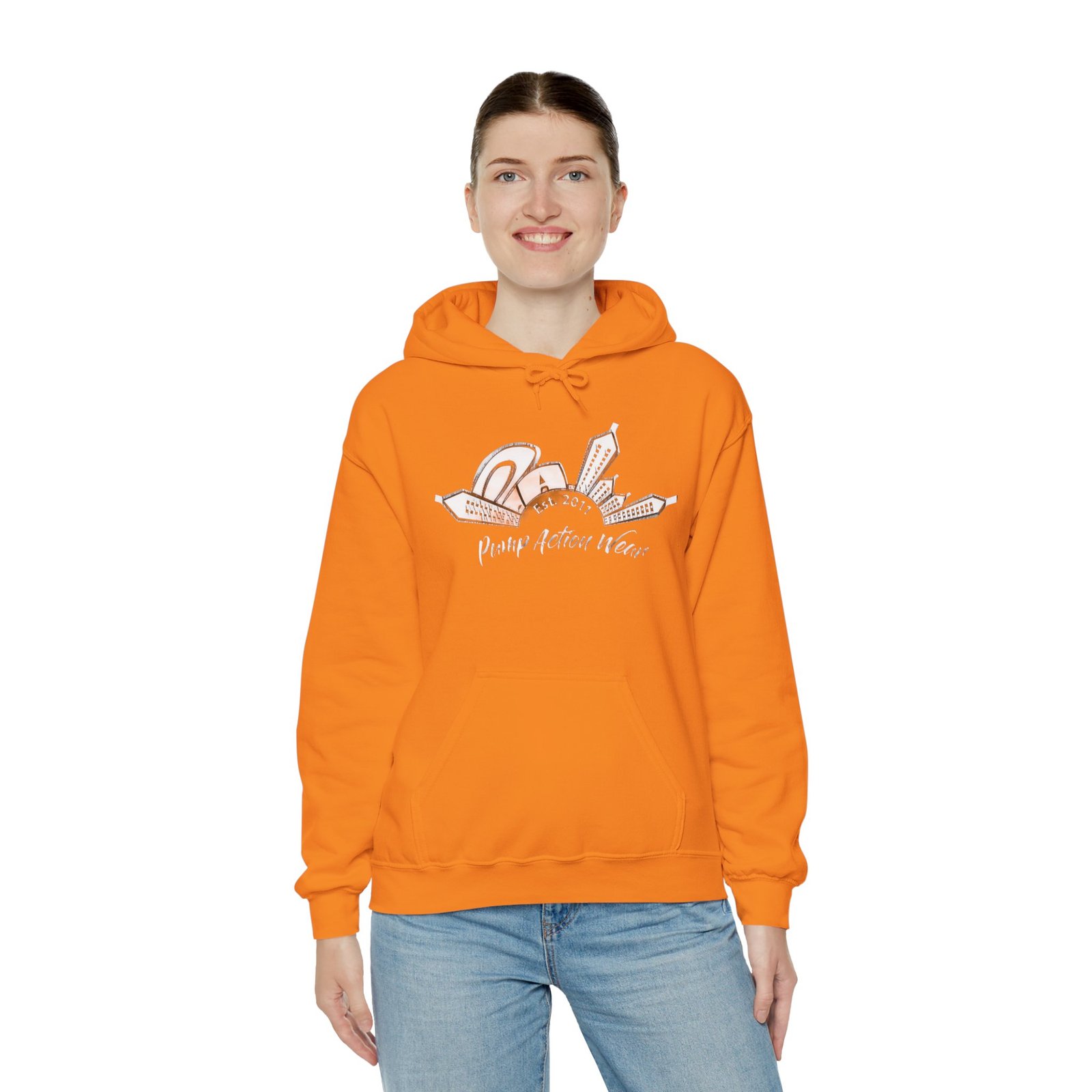 Pump Action Wear Hoodie — Vintage Gunshop Logo Pullover - Image 8