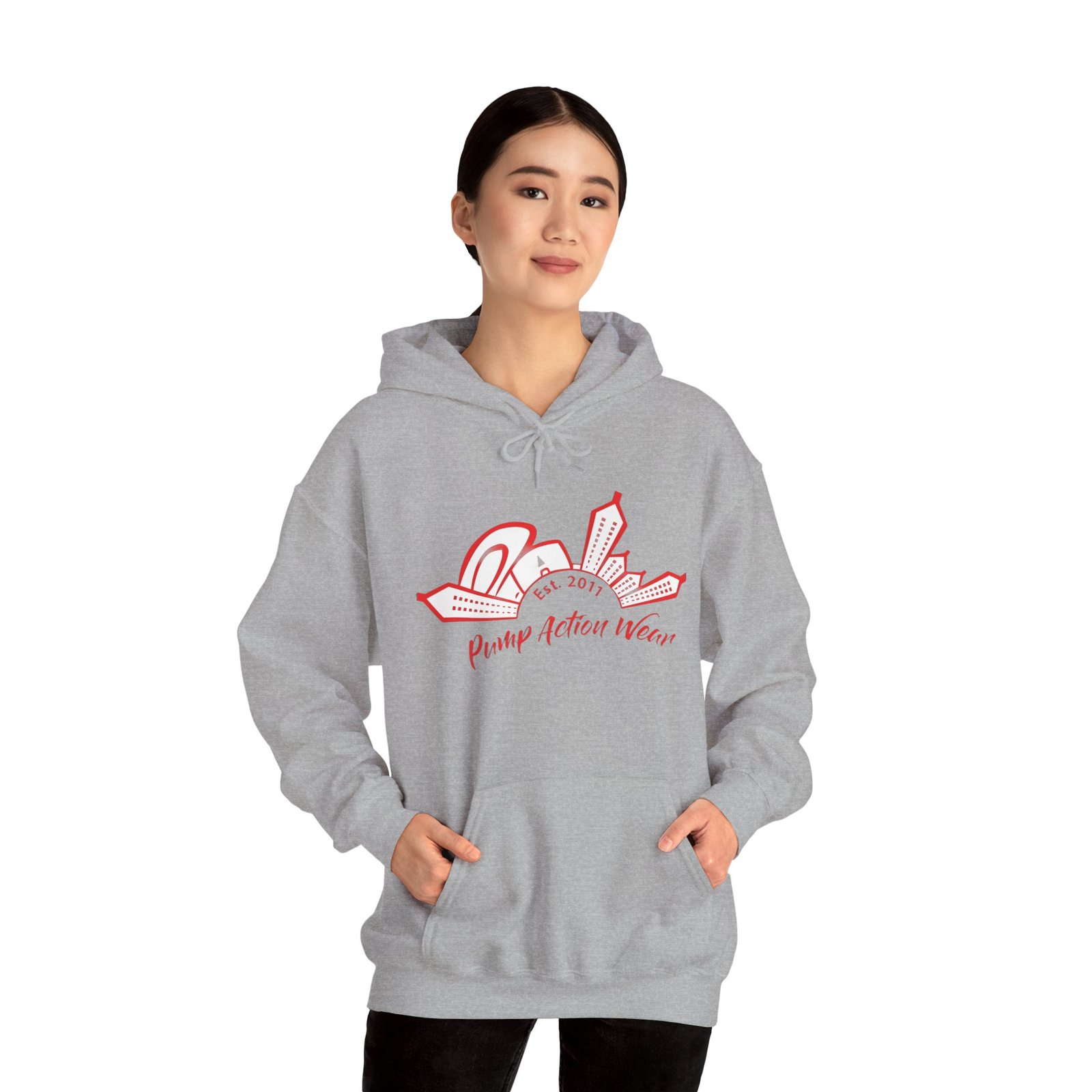 City Skyline Hoodie — 'Planet Action Wear' Retro Red Logo - Image 20