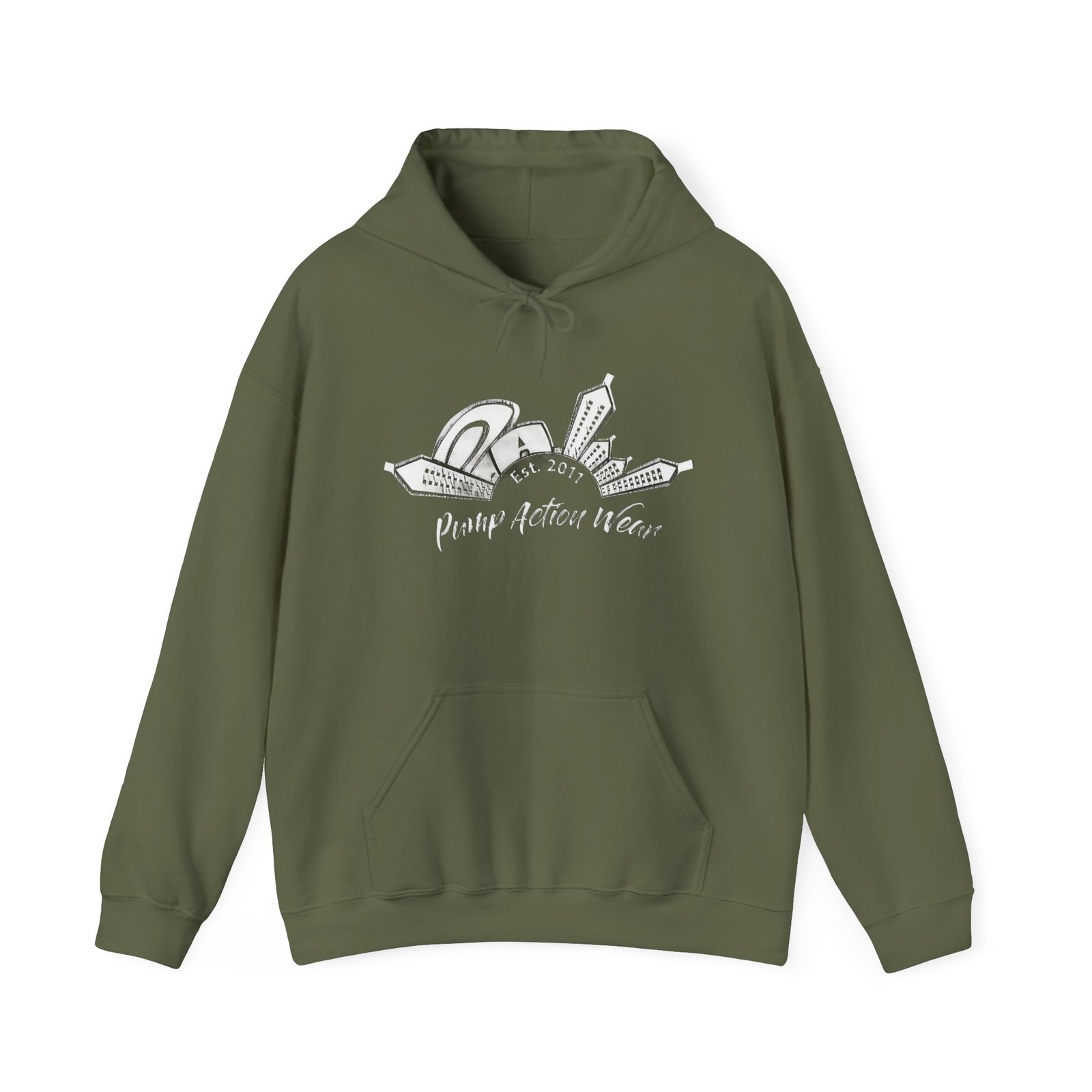 Pump Action Wear Hoodie — Vintage Gunshop Logo Pullover - Image 17