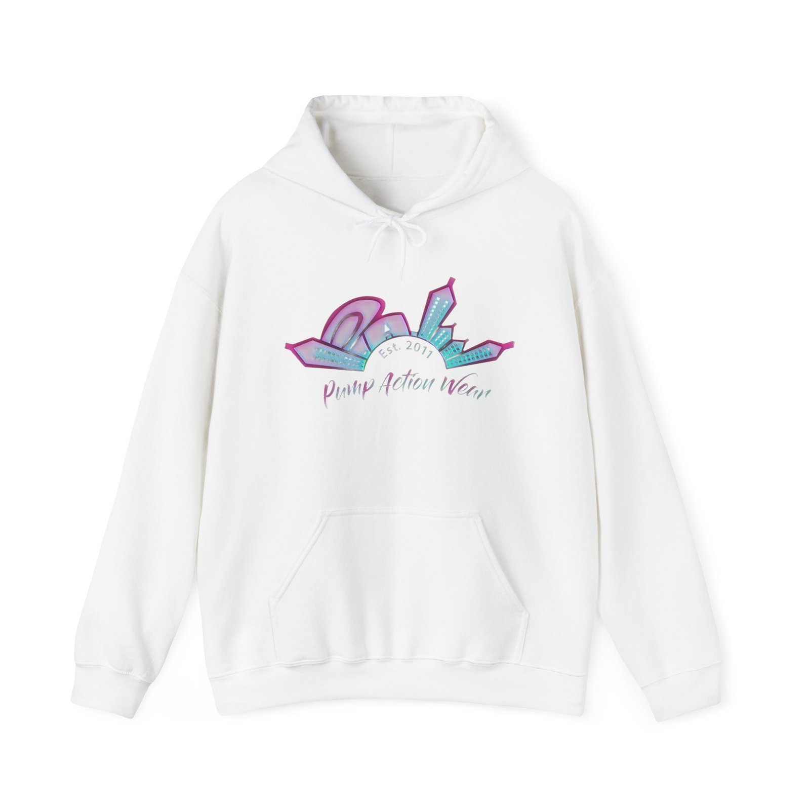 Hoodie — Prism City Skyline "Planet Action Never" Graphic Pullover - Image 5
