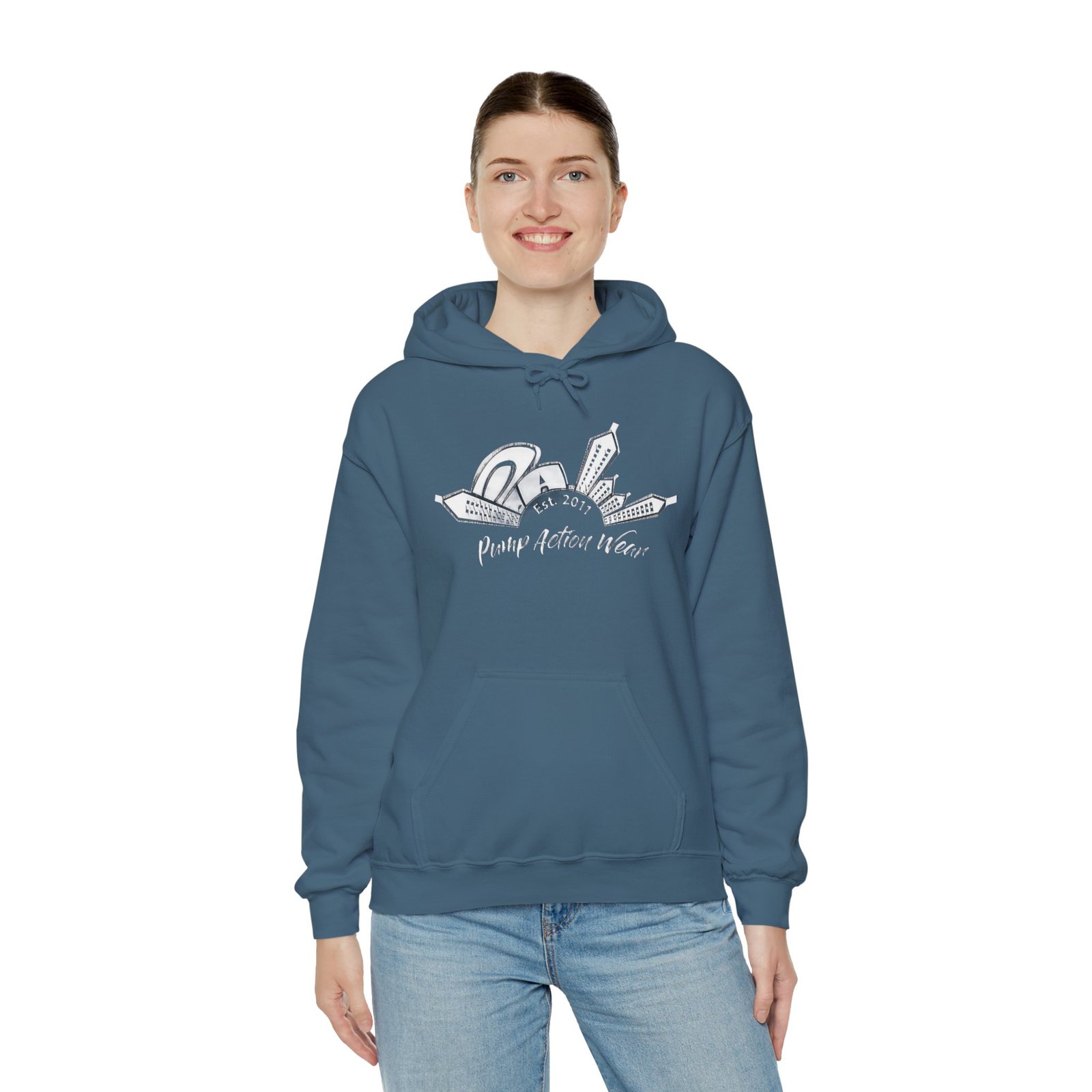Pump Action Wear Hoodie — Vintage Gunshop Logo Pullover - Image 40