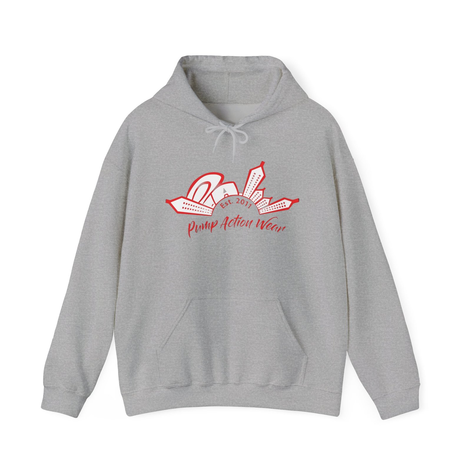 City Skyline Hoodie — 'Planet Action Wear' Retro Red Logo - Image 17