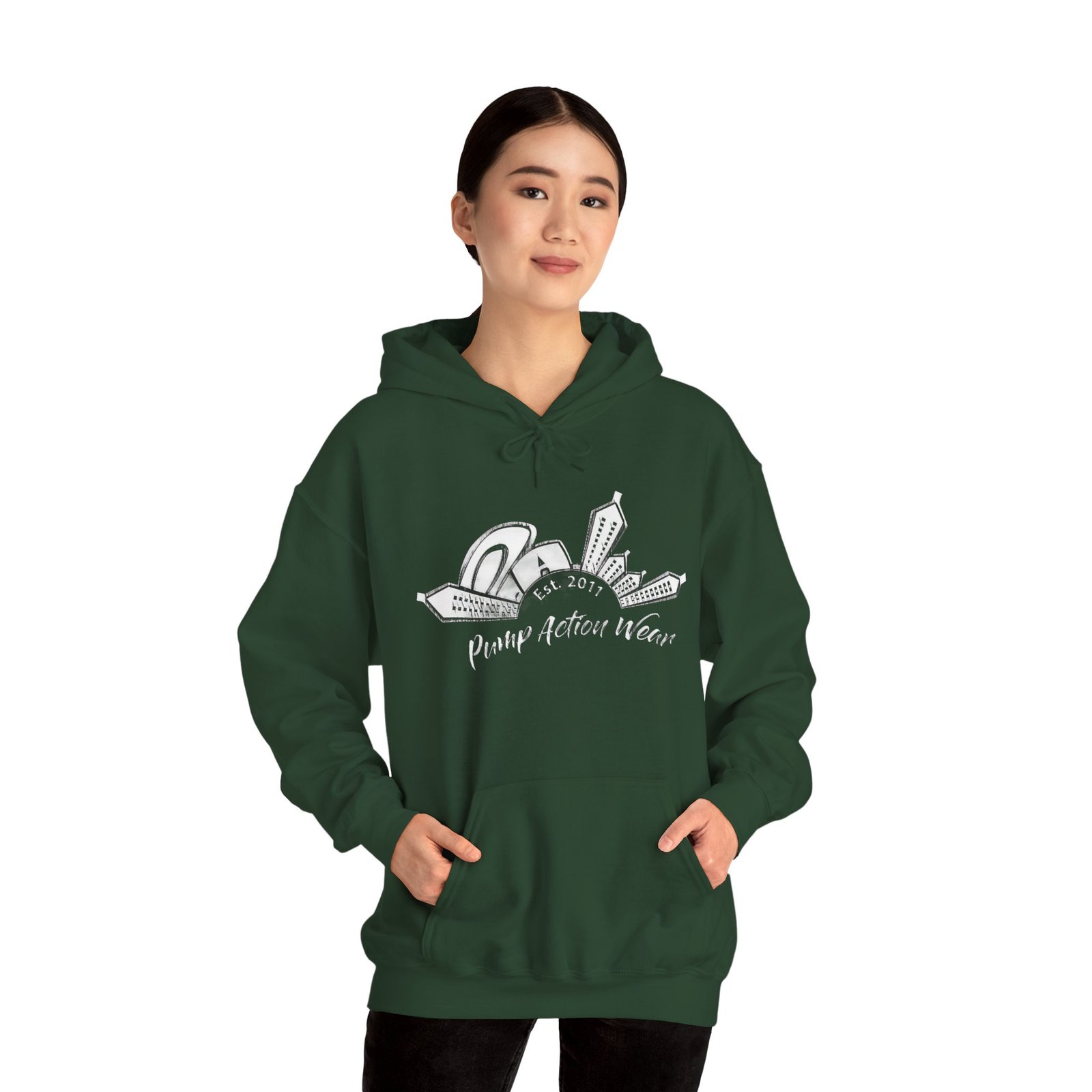 Pump Action Wear Hoodie — Vintage Gunshop Logo Pullover - Image 22