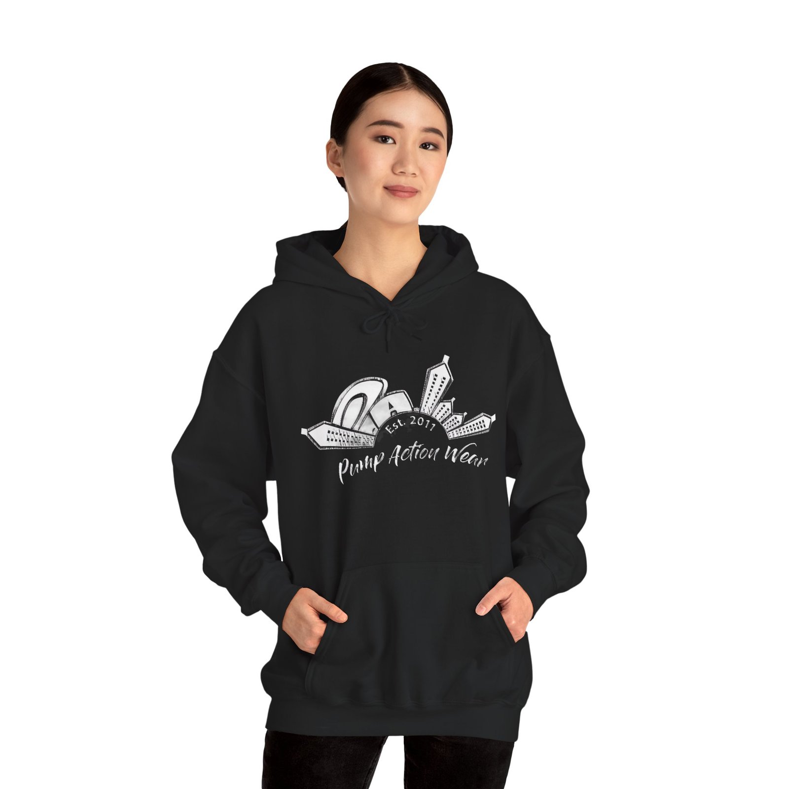 Pump Action Wear Hoodie — Vintage Gunshop Logo Pullover - Image 2