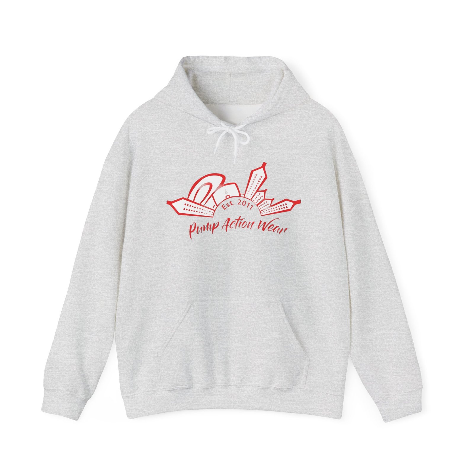 City Skyline Hoodie — 'Planet Action Wear' Retro Red Logo - Image 9