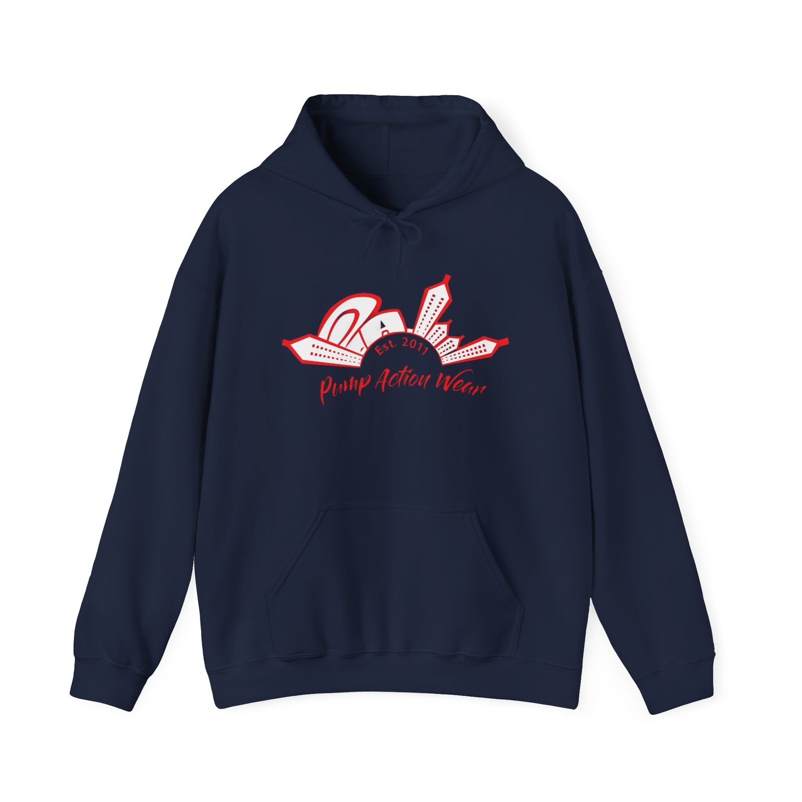 City Skyline Hoodie — 'Planet Action Wear' Retro Red Logo - Image 45
