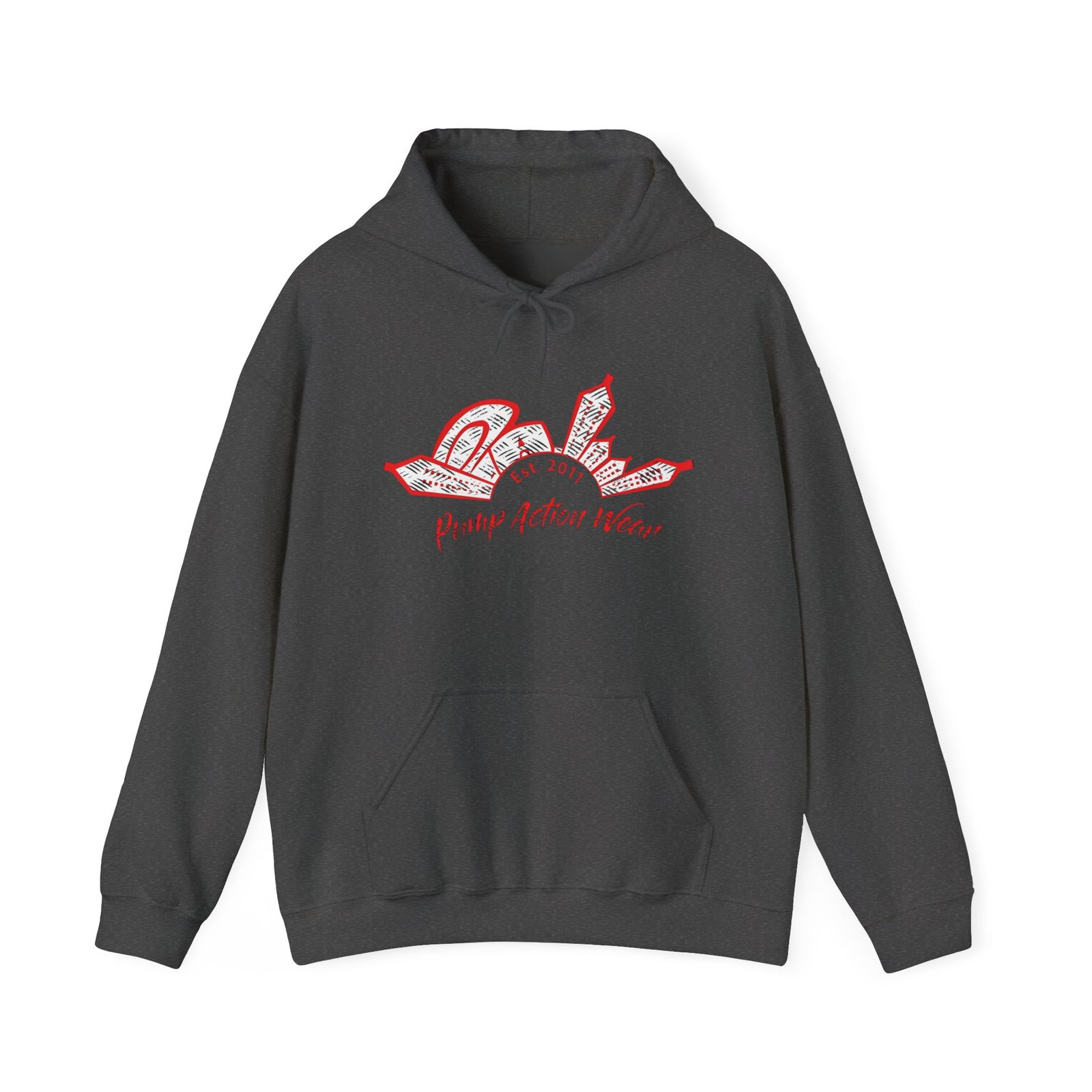 City Skyline Hoodie — 'Pump Action Weaver' Red Sketch Urban Graphic Pullover - Image 29