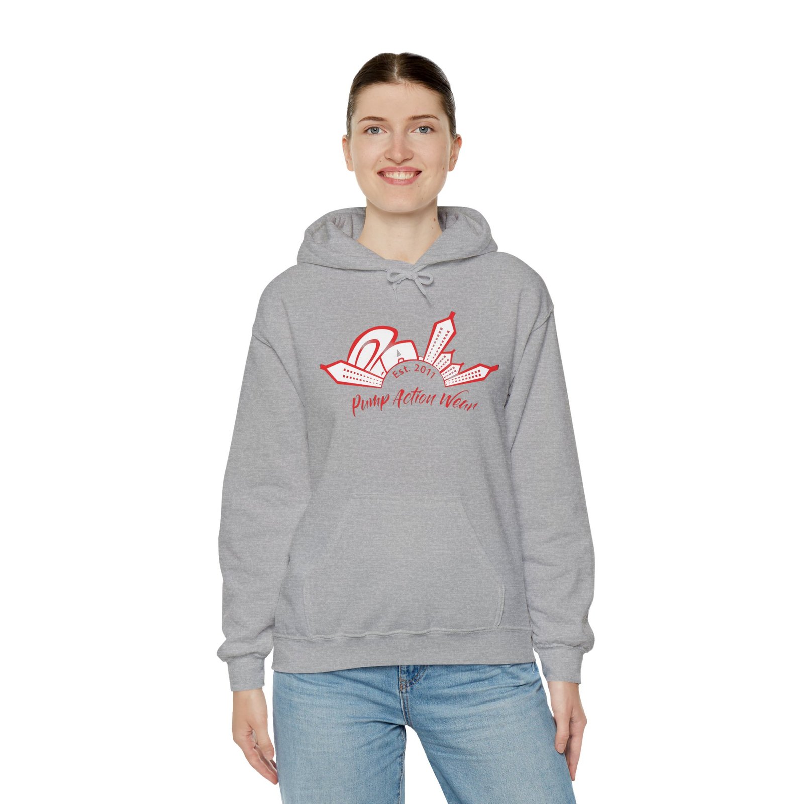 City Skyline Hoodie — 'Planet Action Wear' Retro Red Logo - Image 19