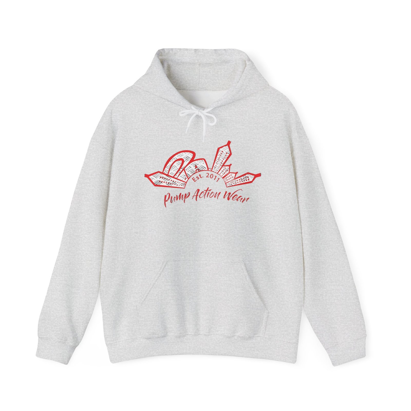 City Skyline Hoodie — 'Pump Action Weaver' Red Sketch Urban Graphic Pullover - Image 5