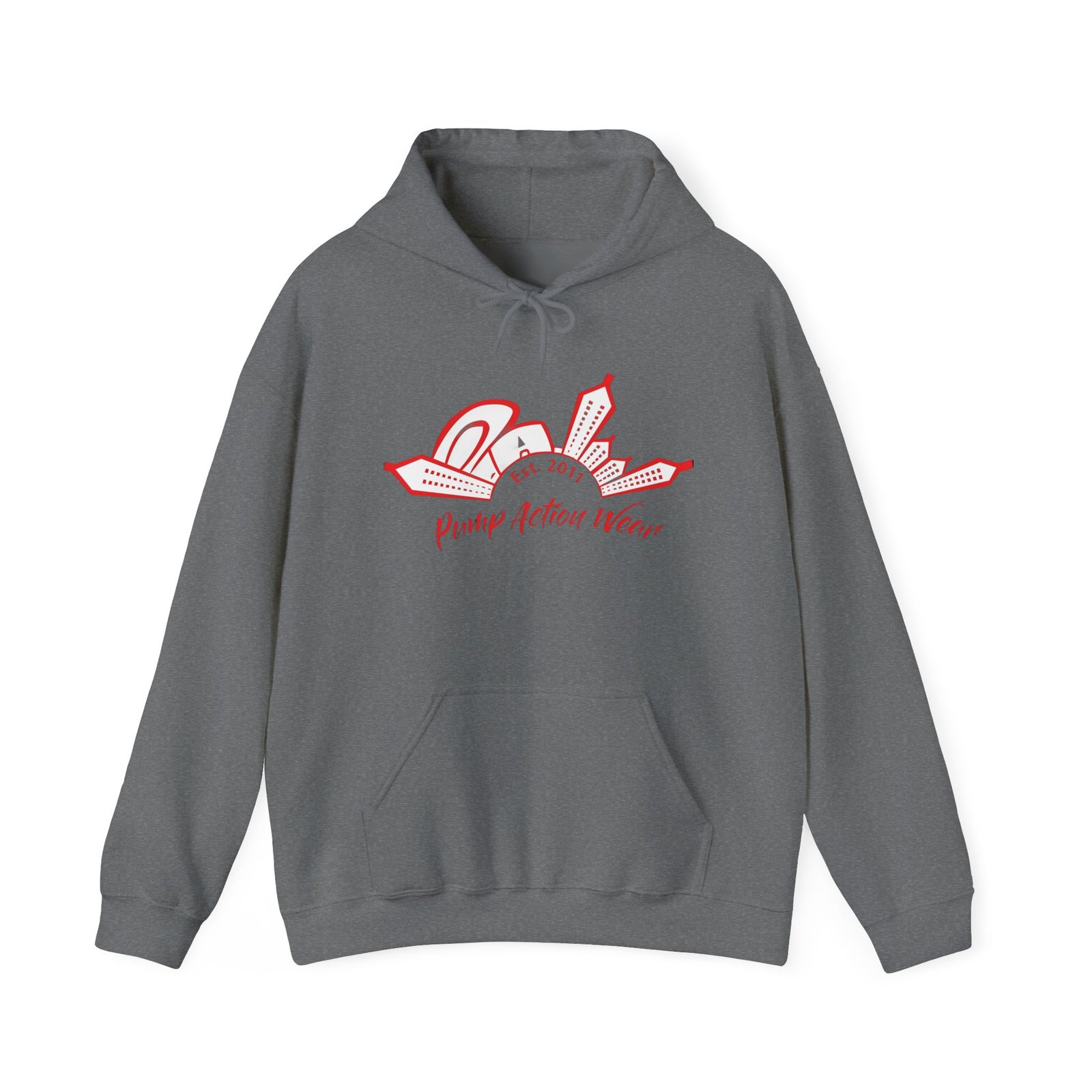 City Skyline Hoodie — 'Planet Action Wear' Retro Red Logo - Image 37