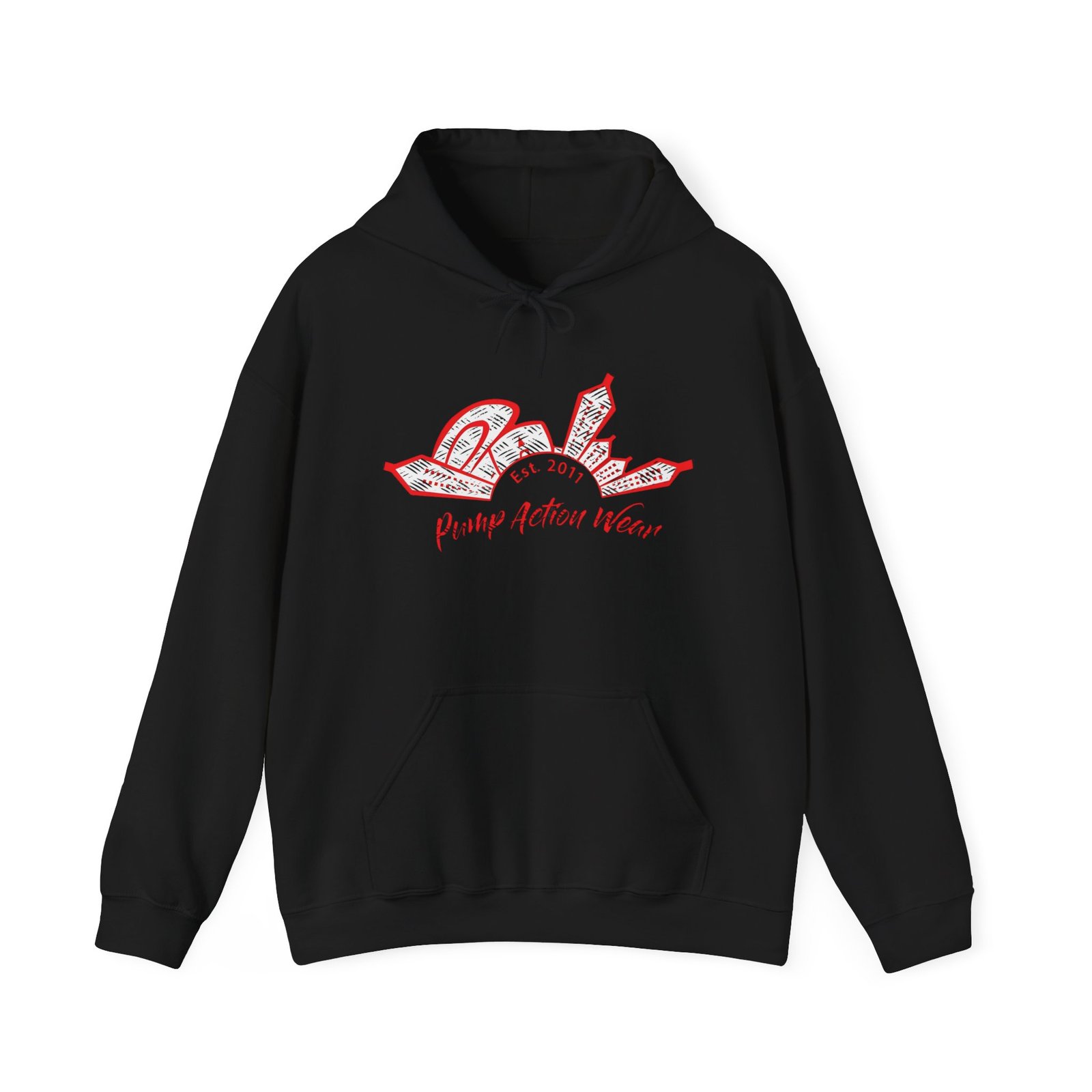 City Skyline Hoodie — 'Pump Action Weaver' Red Sketch Urban Graphic Pullover - Image 9