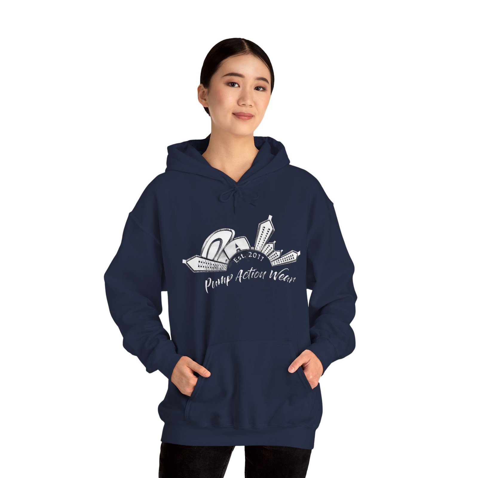 Pump Action Wear Hoodie — Vintage Gunshop Logo Pullover - Image 46
