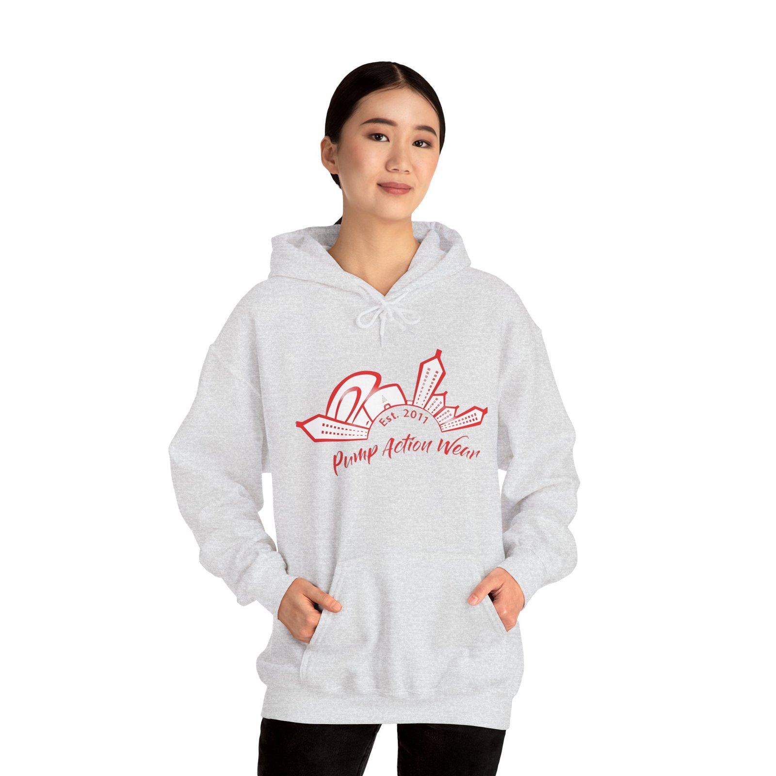 City Skyline Hoodie — 'Planet Action Wear' Retro Red Logo - Image 10