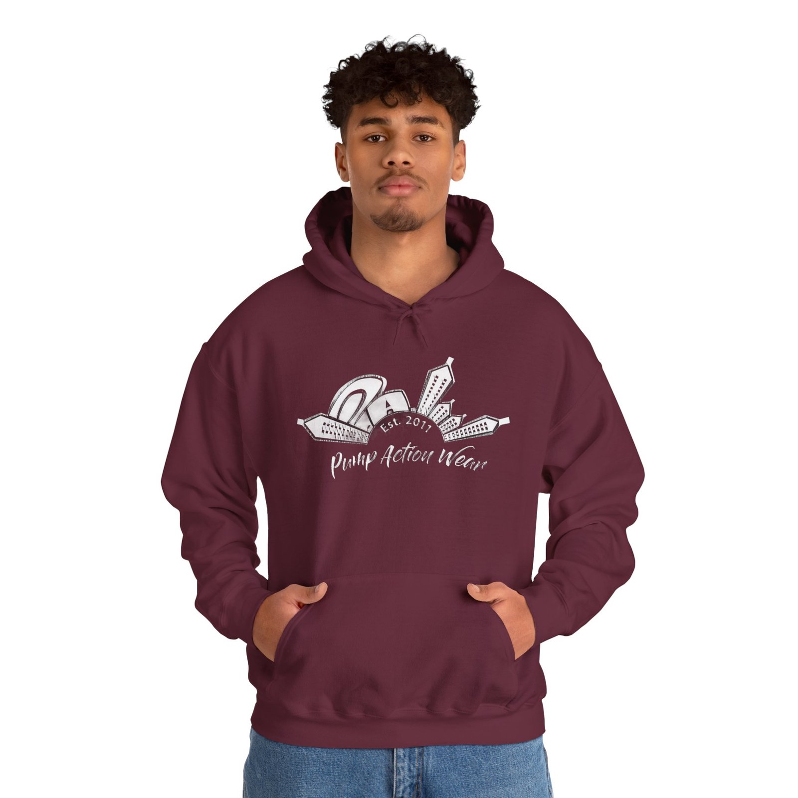 Pump Action Wear Hoodie — Vintage Gunshop Logo Pullover - Image 11