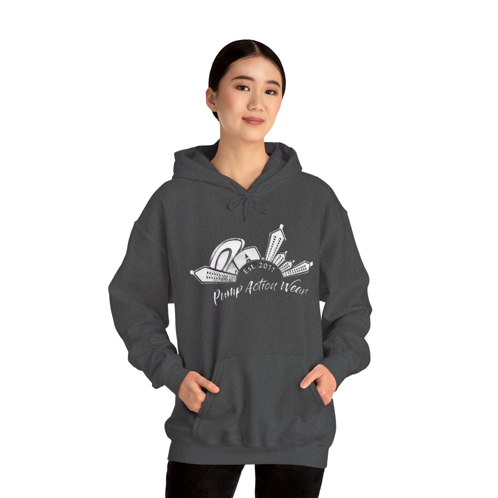 Pump Action Wear Hoodie — Vintage Gunshop Logo Pullover - Image 34