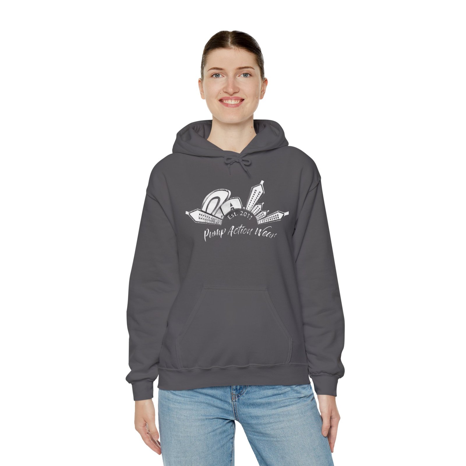Pump Action Wear Hoodie — Vintage Gunshop Logo Pullover - Image 44