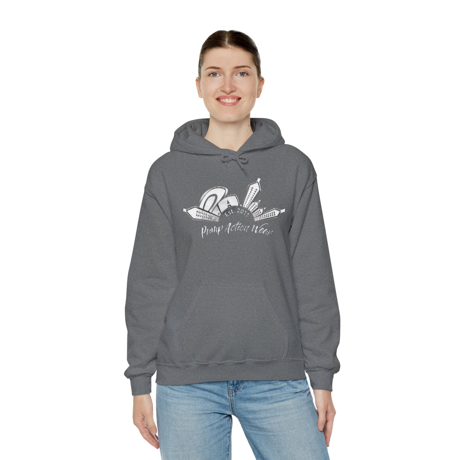 Pump Action Wear Hoodie — Vintage Gunshop Logo Pullover - Image 28
