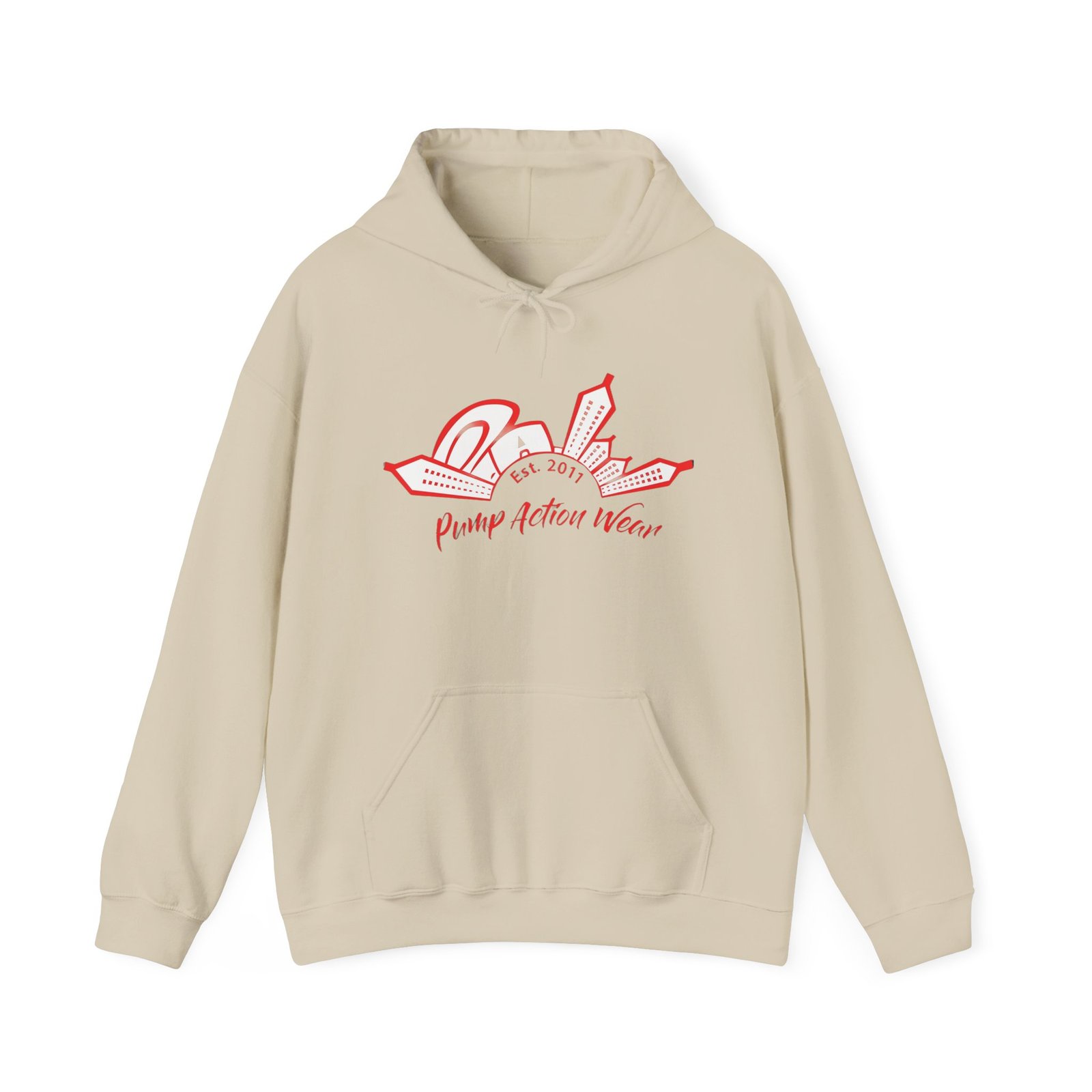 City Skyline Hoodie — 'Planet Action Wear' Retro Red Logo - Image 13