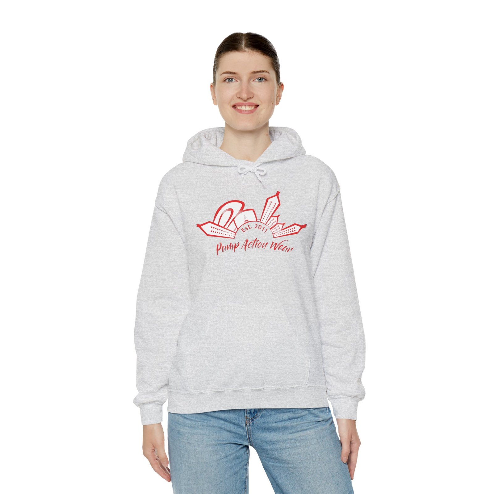 City Skyline Hoodie — 'Planet Action Wear' Retro Red Logo - Image 12