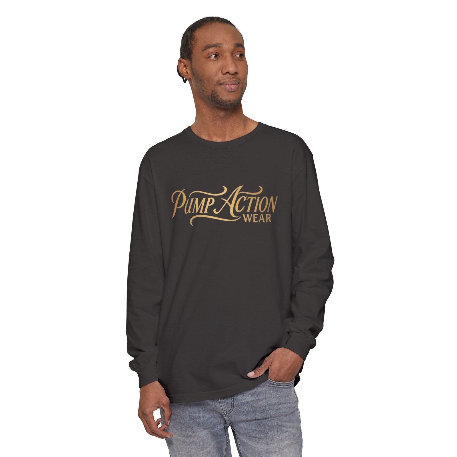 Pump Action Wear Long Sleeve Tee — Script Logo Graphic Shirt - Image 59