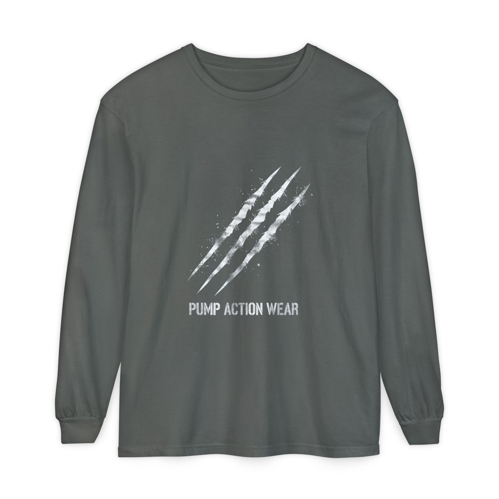 Garment-Dyed Long Sleeve Tee — 'Pure Action Wear' Distressed Claw Graphic - Image 33