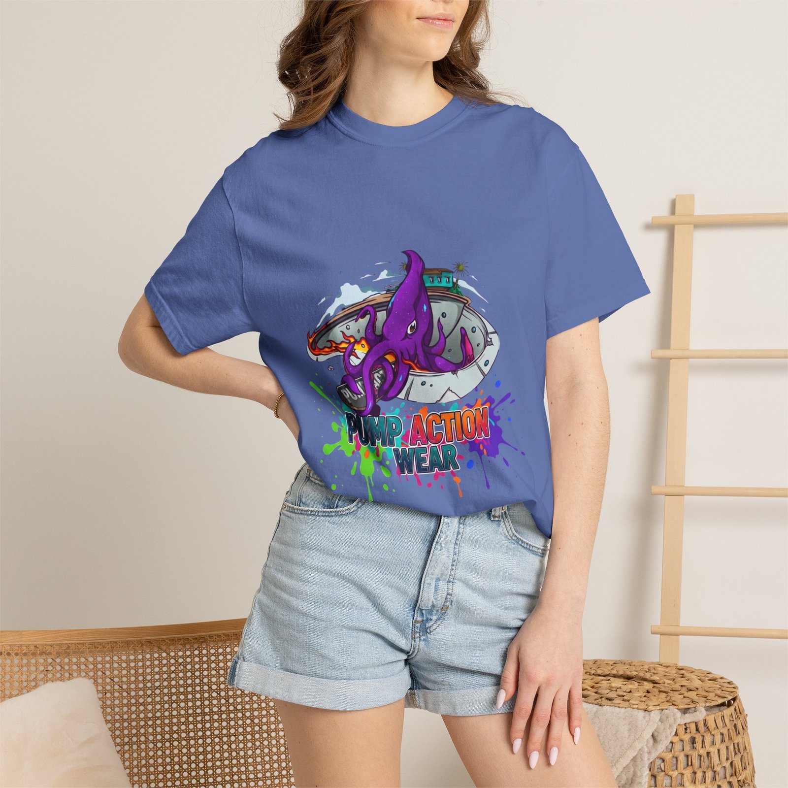 Octopus Paint Splash T-Shirt — "Full Action Wear" Graphic Tee - Image 24