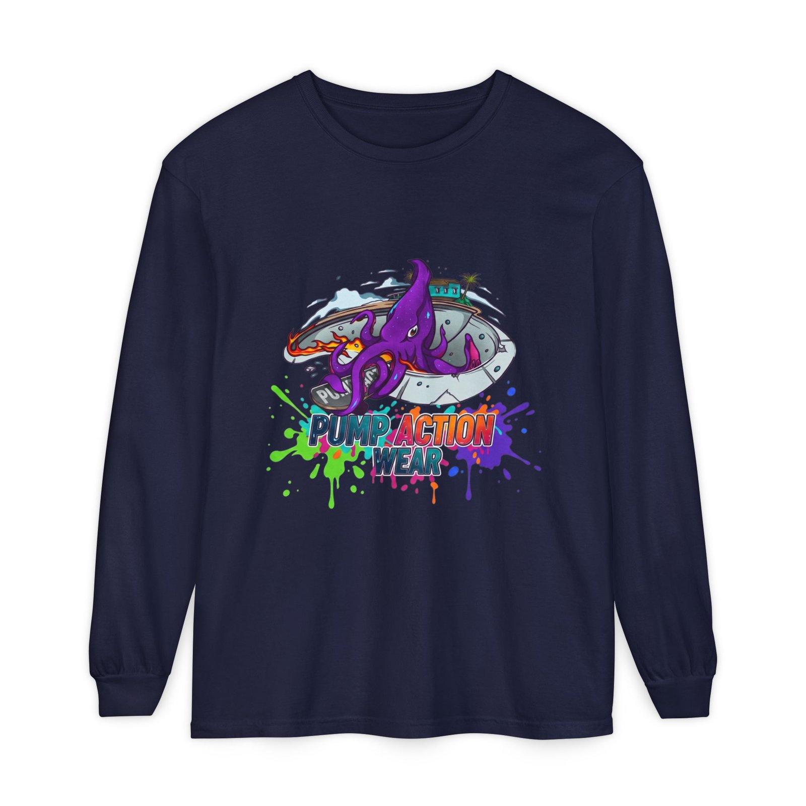 Action Octopus Long Sleeve Tee - "Pump Action Wear" Graphic Shirt - Image 53