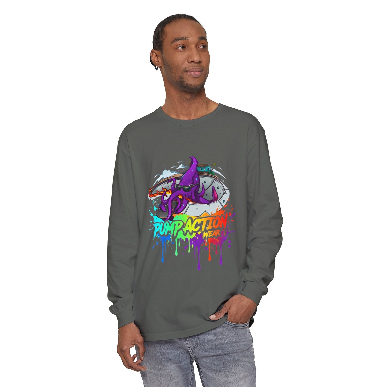 Long Sleeve T‑Shirt — 'Pump Action' Colorful Octopus Skate Graphic - Image 27