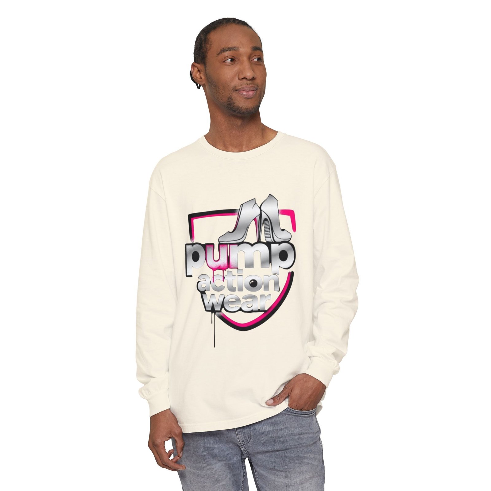 Pump Action Wear Long Sleeve Tee — Retro Chrome Logo Graphic Shirt - Image 19