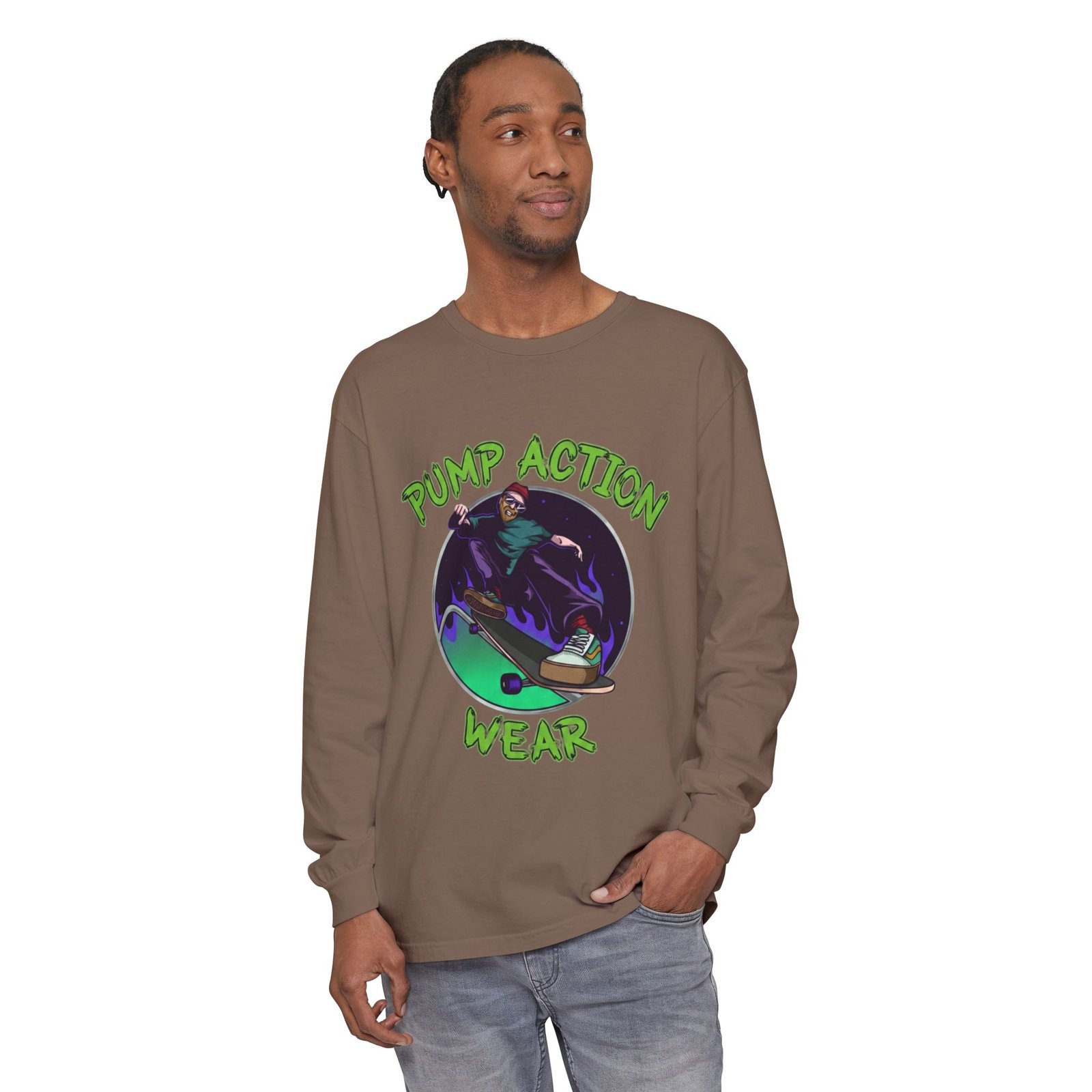 Skateboarder Graphic Long Sleeve Tee — "Pump Action Wear" - Image 27
