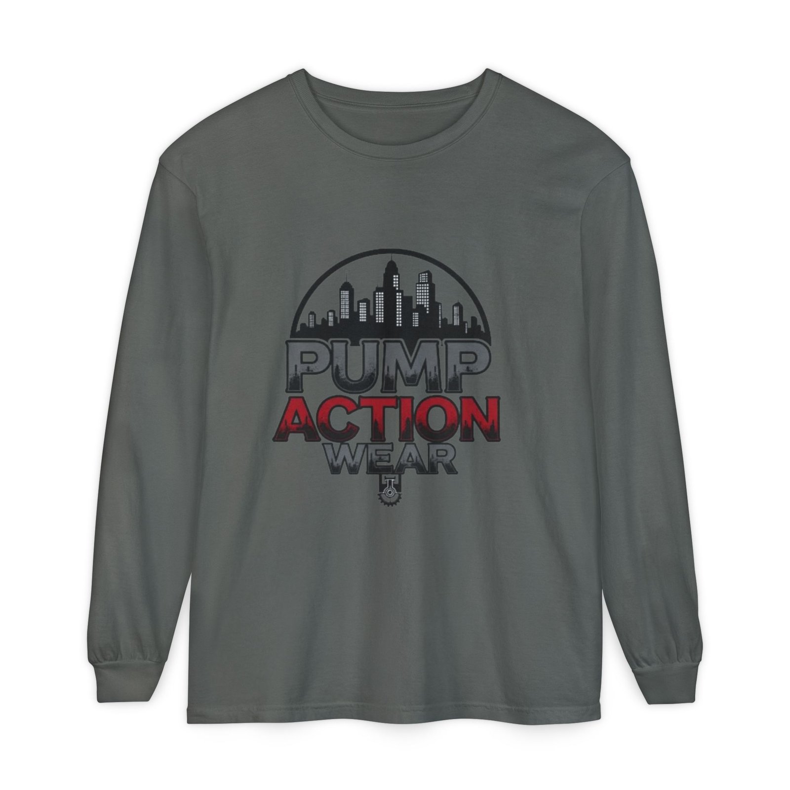 Pump Action Wear Long Sleeve Tee – Urban Skyline Graphic - Image 37