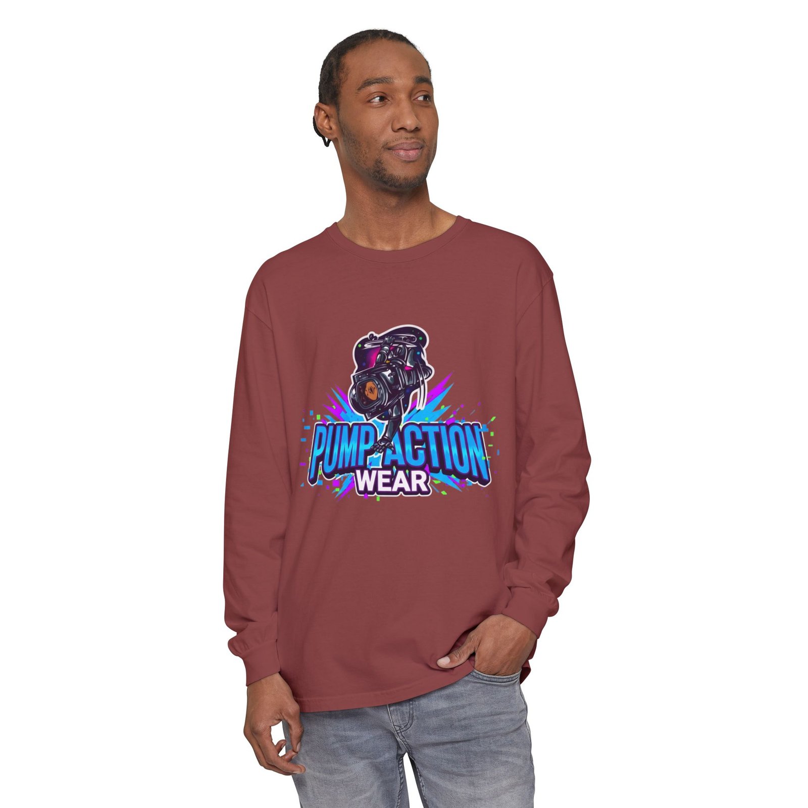 Pump Action Wear Long Sleeve T‑Shirt — Graphic Gun Logo Streetwear - Image 15