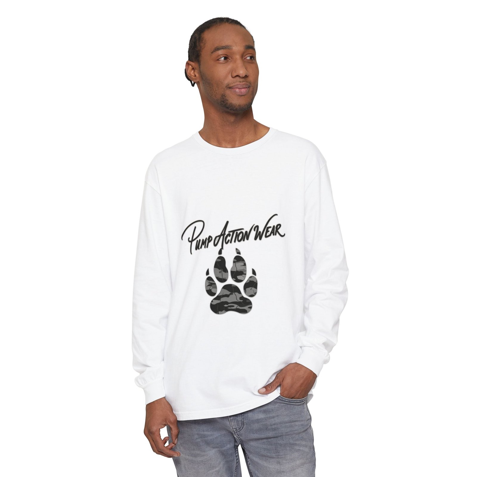 Long Sleeve T-Shirt — "Pump Action Wear" Paw Print Graphic - Image 3