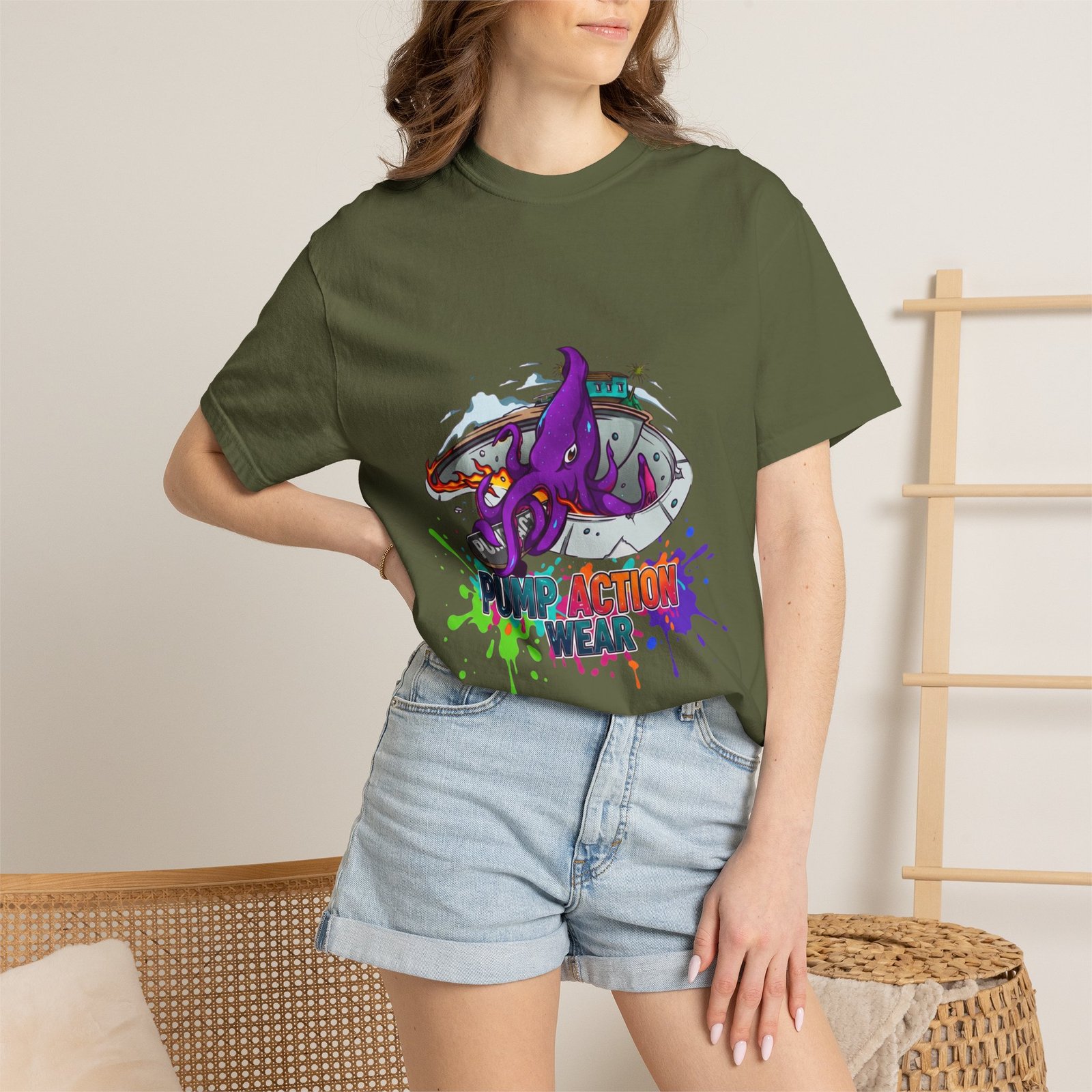 Octopus Paint Splash T-Shirt — "Full Action Wear" Graphic Tee - Image 48