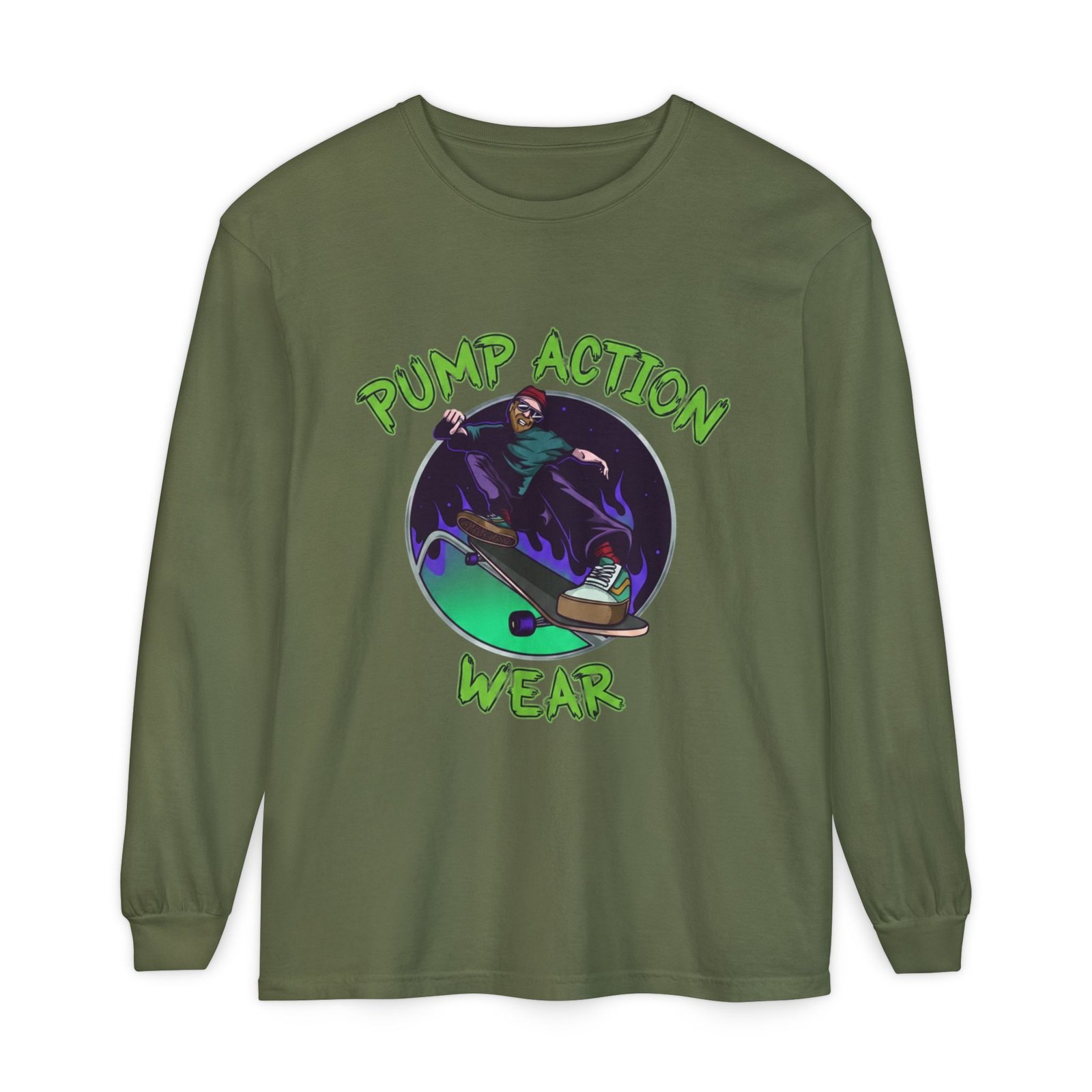 Skateboarder Graphic Long Sleeve Tee — "Pump Action Wear" - Image 41