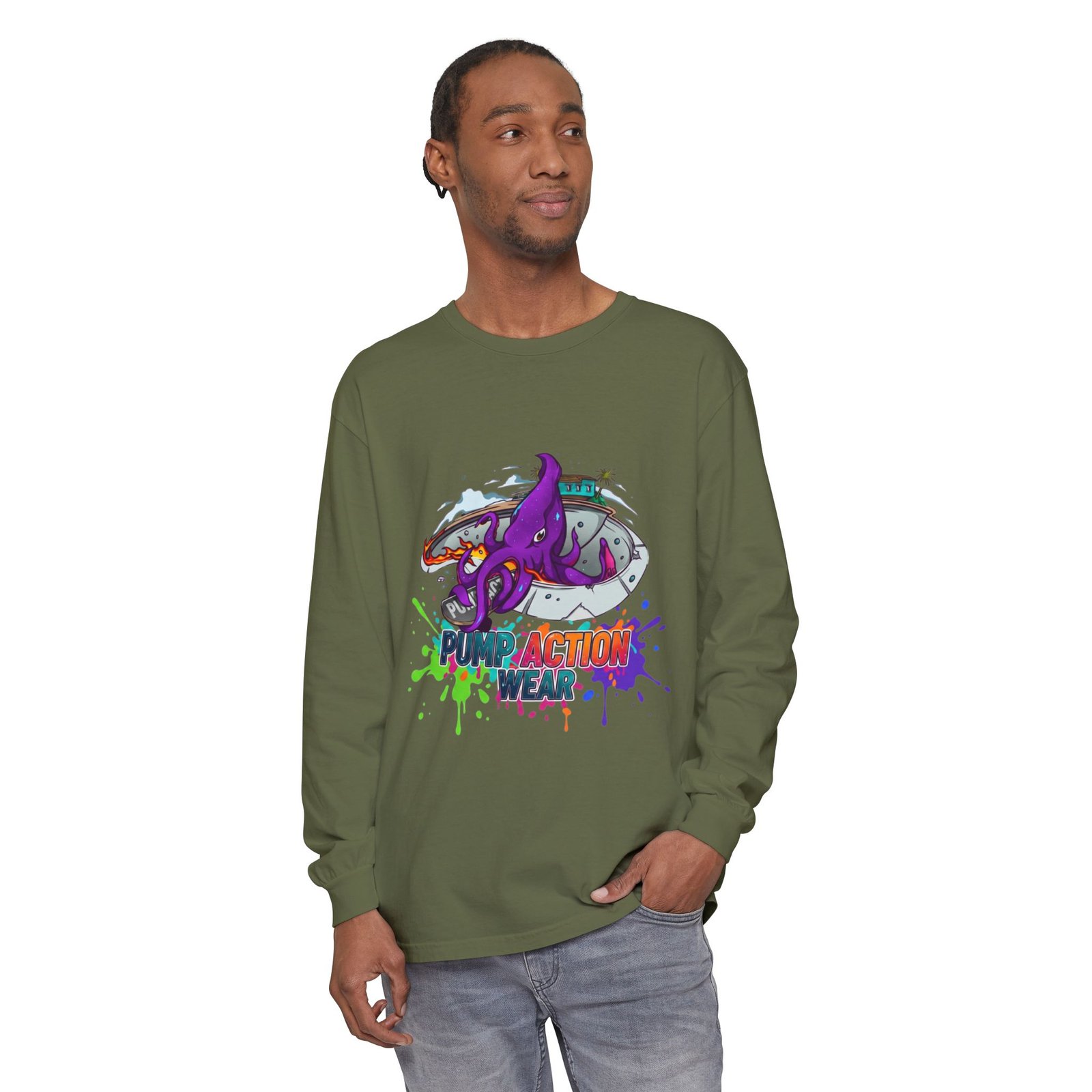 Action Octopus Long Sleeve Tee - "Pump Action Wear" Graphic Shirt - Image 39