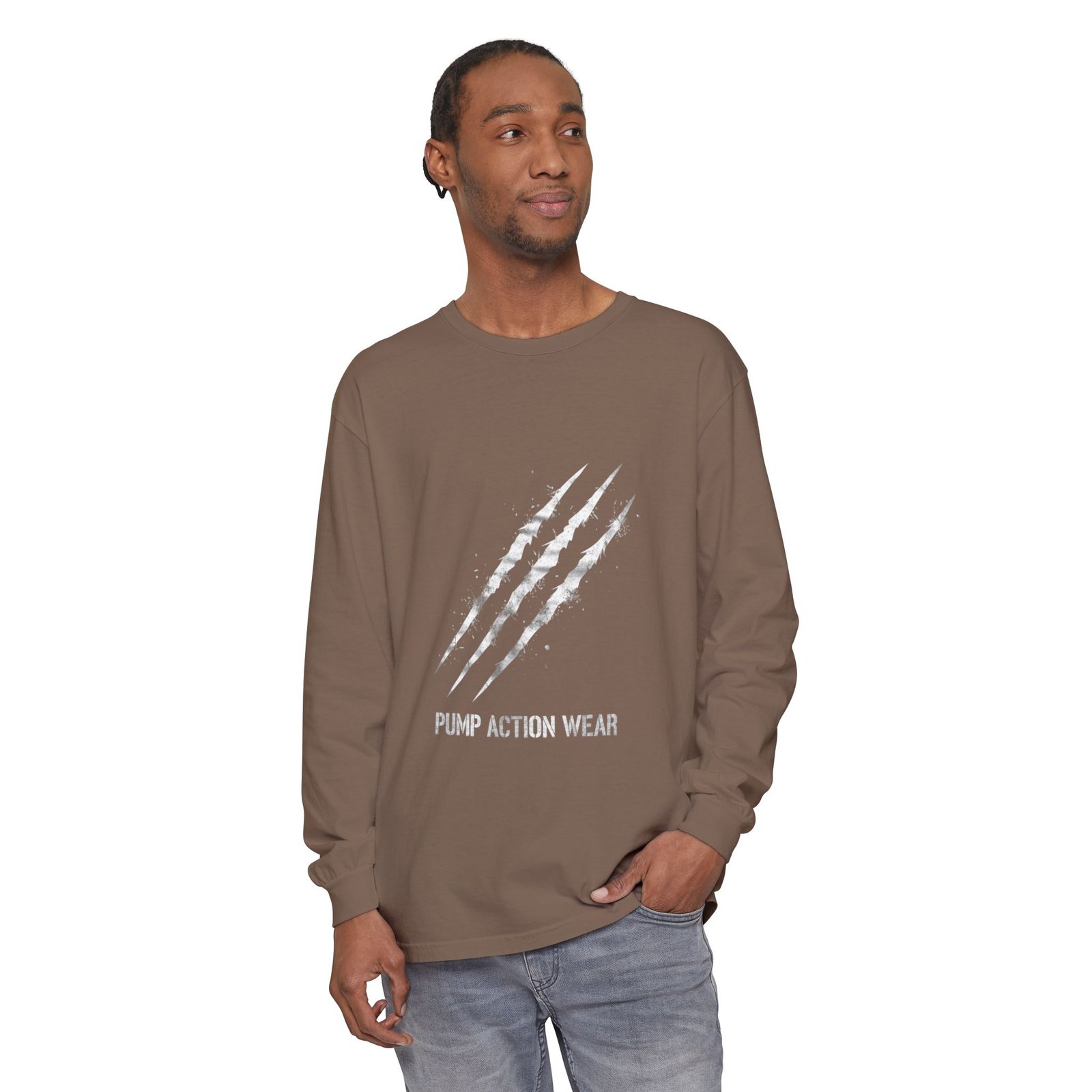 Garment-Dyed Long Sleeve Tee — 'Pure Action Wear' Distressed Claw Graphic - Image 27