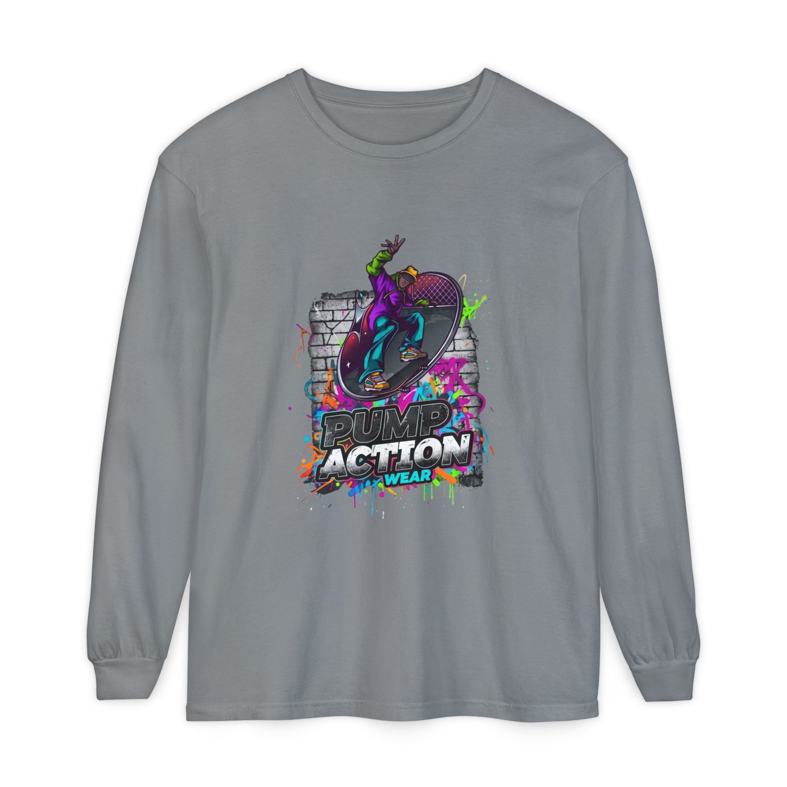 Skate Action Long Sleeve T-Shirt — Neon Skateboard Graphic - Image 41