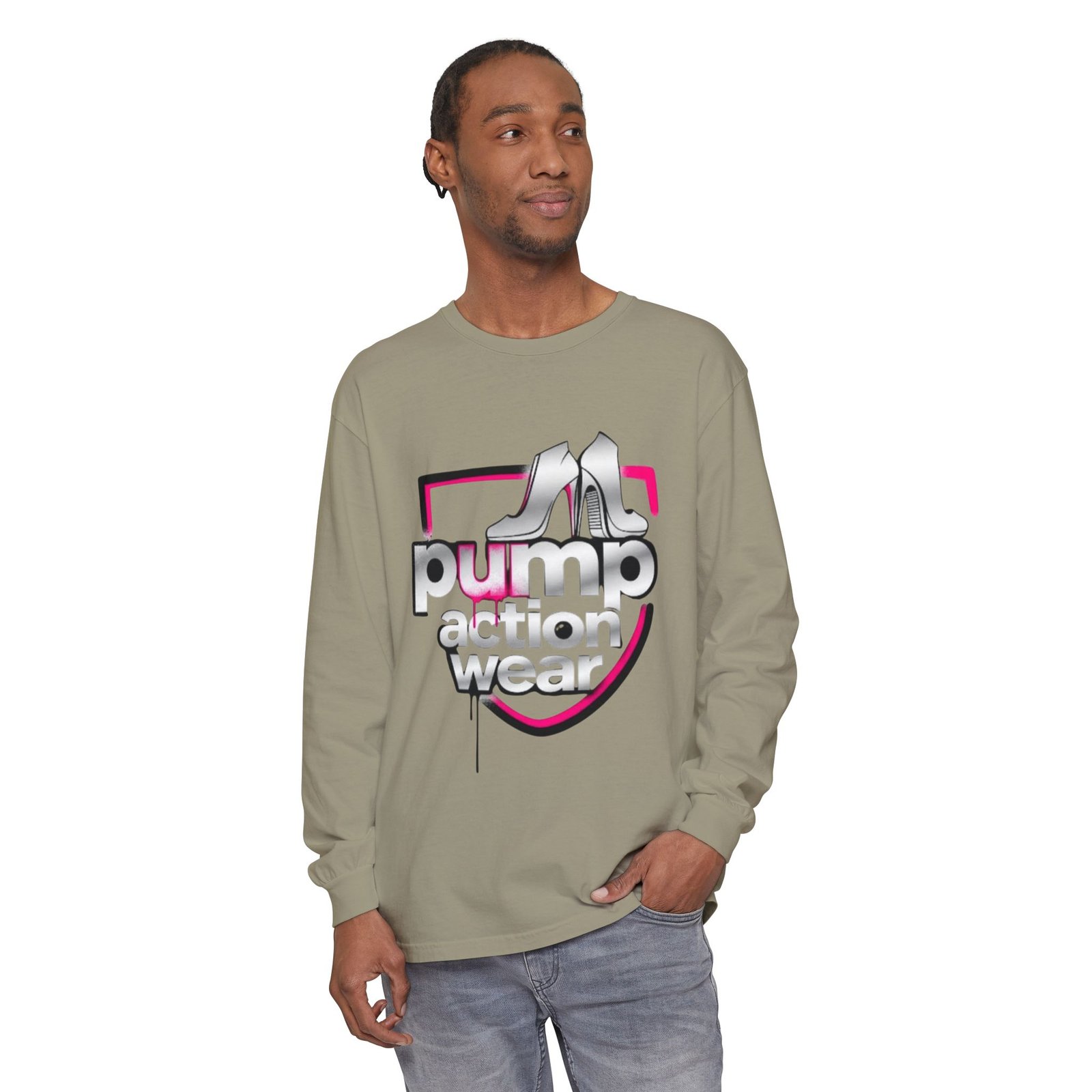 Pump Action Wear Long Sleeve Tee — Retro Chrome Logo Graphic Shirt - Image 35