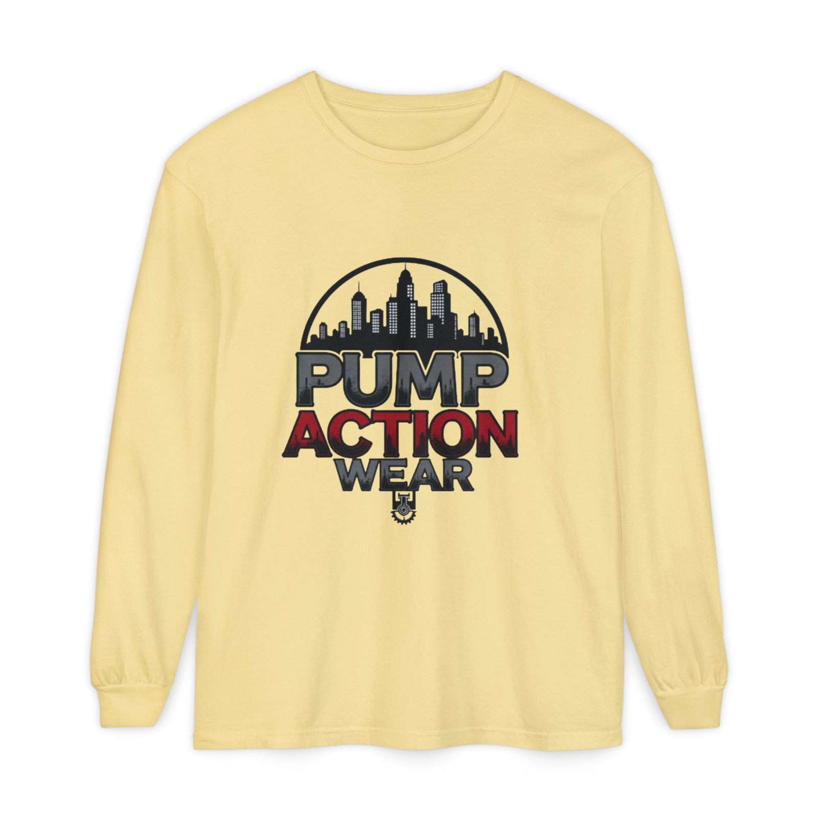 Pump Action Wear Long Sleeve Tee – Urban Skyline Graphic - Image 29