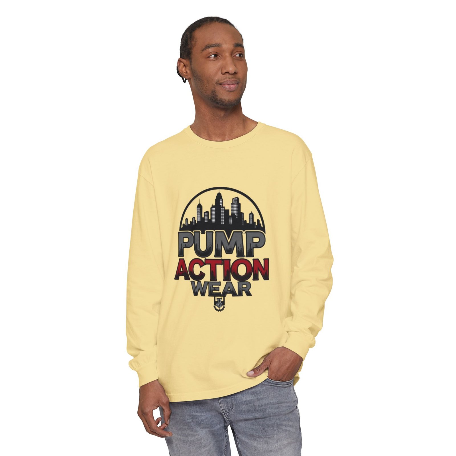 Pump Action Wear Long Sleeve Tee – Urban Skyline Graphic - Image 31