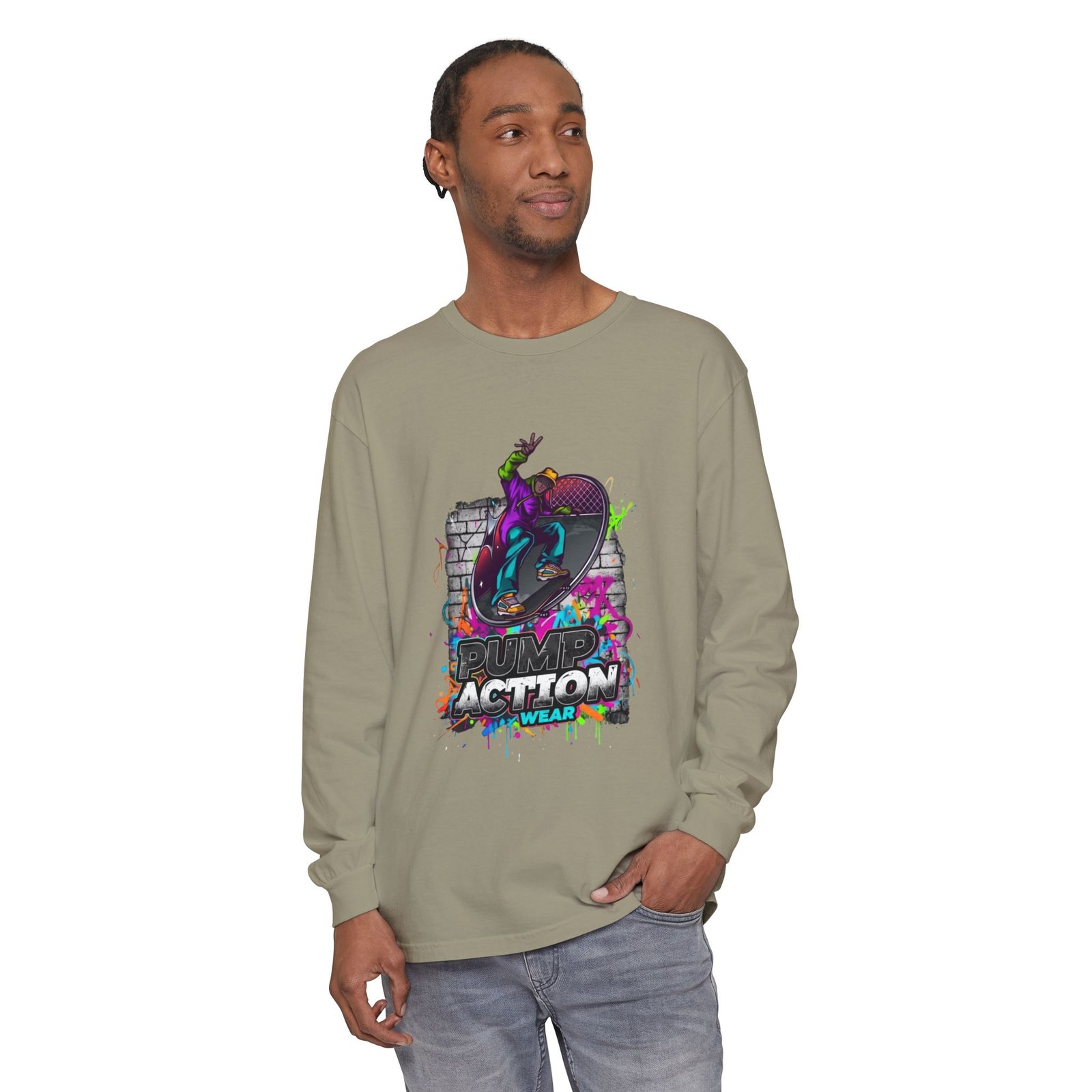 Skate Action Long Sleeve T-Shirt — Neon Skateboard Graphic - Image 35