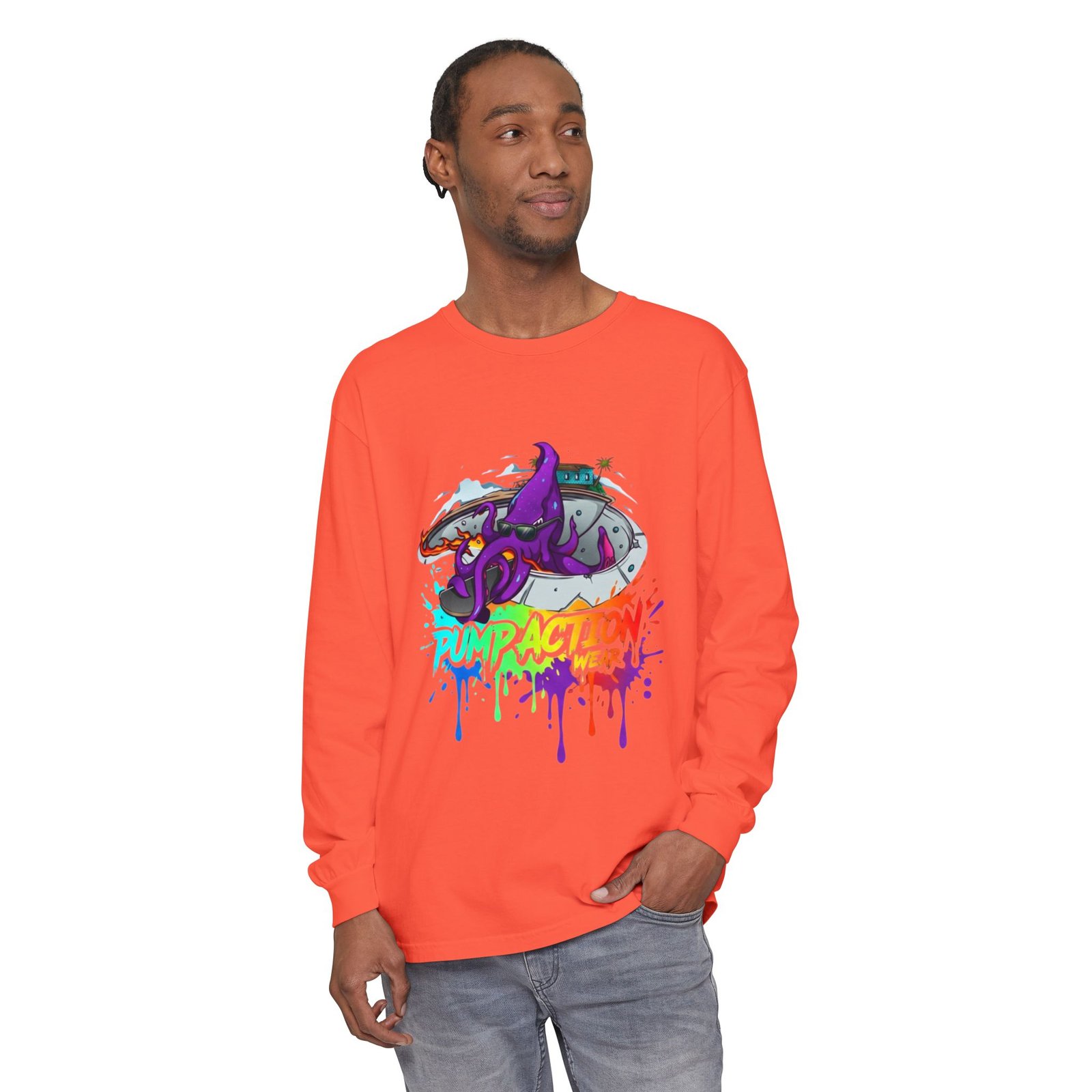 Long Sleeve T‑Shirt — 'Pump Action' Colorful Octopus Skate Graphic - Image 11
