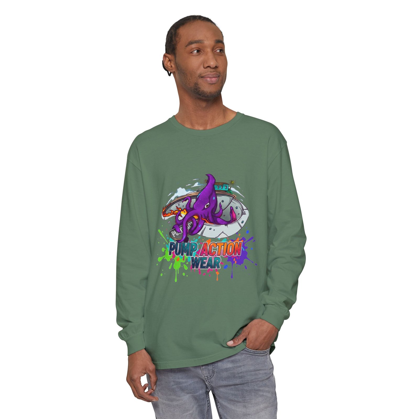 Action Octopus Long Sleeve Tee - "Pump Action Wear" Graphic Shirt - Image 43