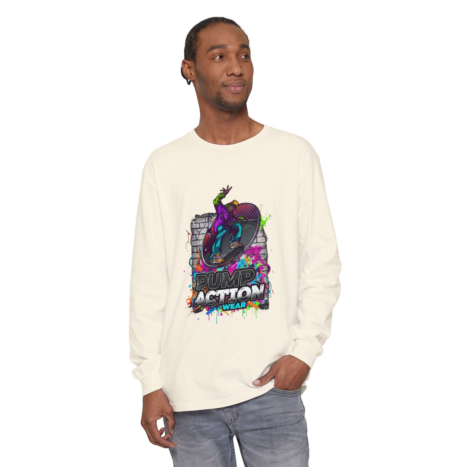 Skate Action Long Sleeve T-Shirt — Neon Skateboard Graphic - Image 19