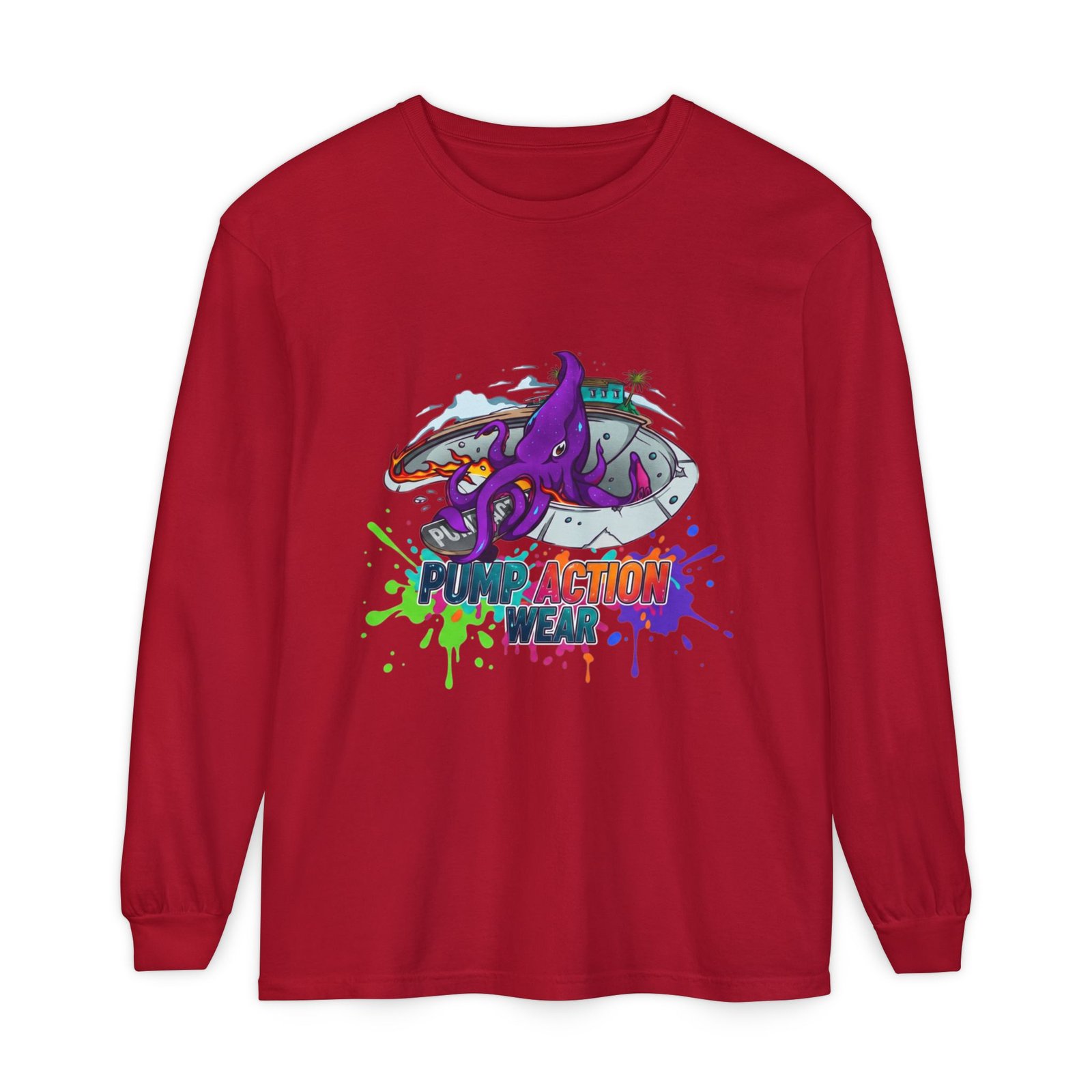 Action Octopus Long Sleeve Tee - "Pump Action Wear" Graphic Shirt - Image 65