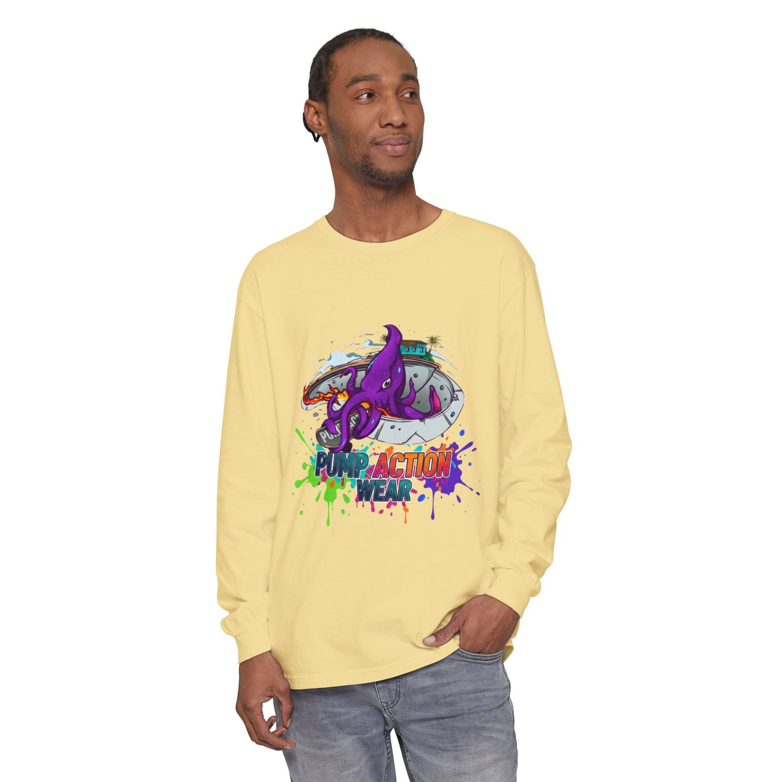 Action Octopus Long Sleeve Tee - "Pump Action Wear" Graphic Shirt - Image 27